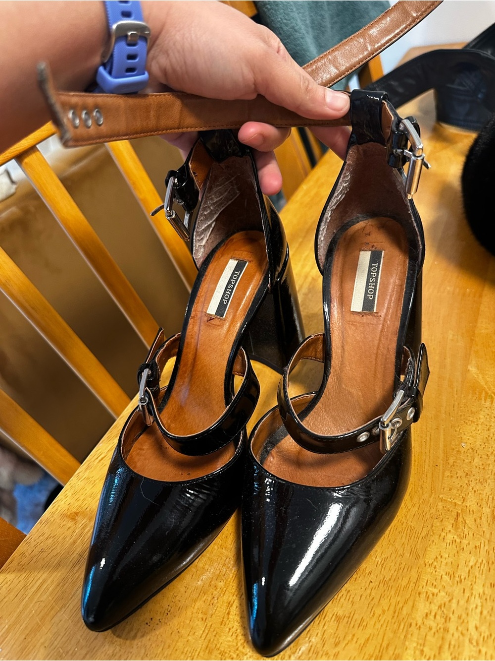 Topshop Black Patent leather Toe Ankle Strap Heels - Picture 3 of 3